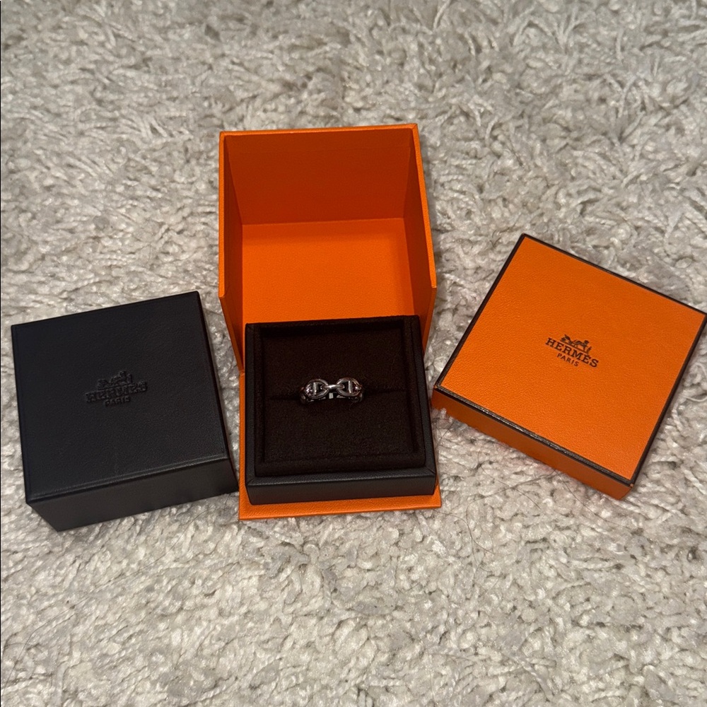 HERMES Ring Chaine d'ancre Enchainee Women Ring Size 57